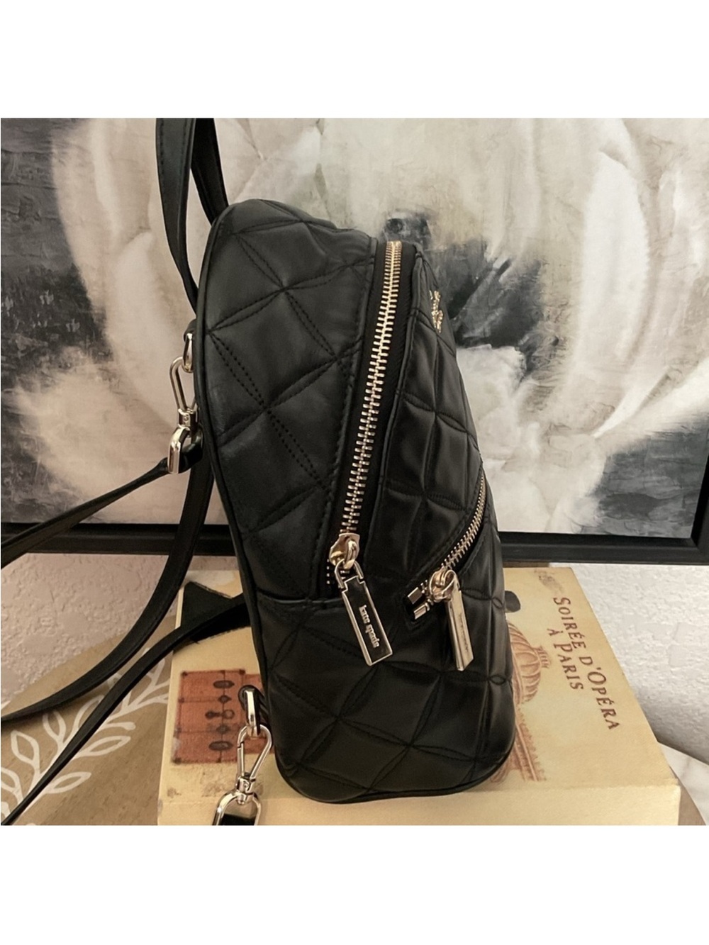 kate spade Black Quilted Leather Mini Backpack with Matching Zip Wallet EUC - Picture 10 of 14